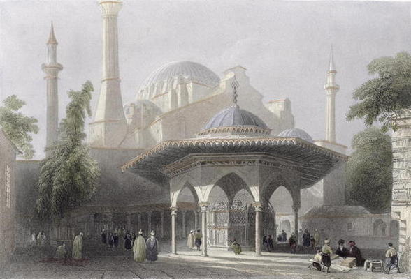 Court and Fountain of St. Sophia, Istanbul, engraved by J. Redaway, c.1850 (aquatint) von William Henry Bartlett