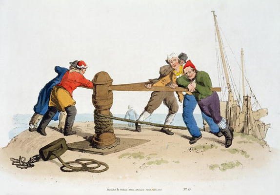 Fishermen at a Capstan, from 'Costume of Great Britain', published by William Miller, 1805 (colour l von William Henry Pyne