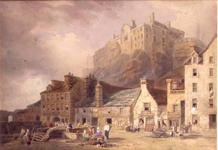 Edinburgh Castle from the Grass Market, showing the Little West Port von William Henry Stothard