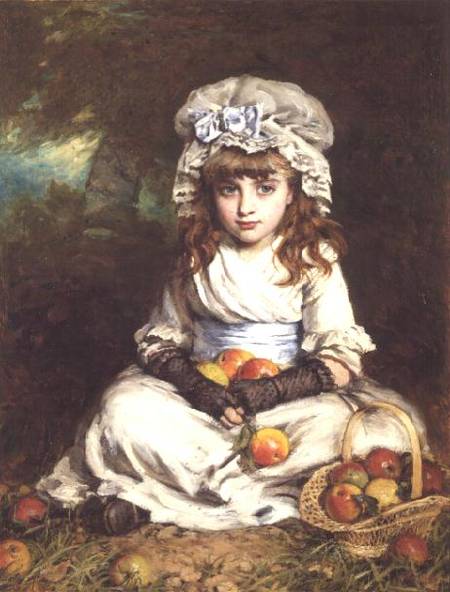 A Little Girl in a Mob Cap with a Basket of Apples von William Hippon Gadsby