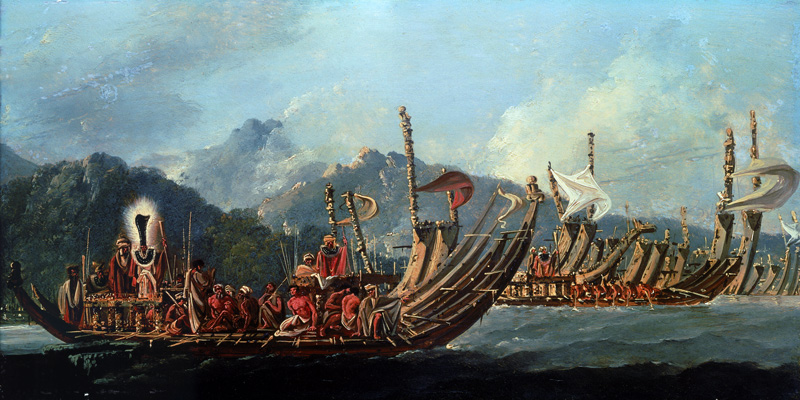 Tahitian War Canoes. In 1774 James Cook Witnessed a Review of the Fleet Consisting of 160 Big War Ca von William Hodges