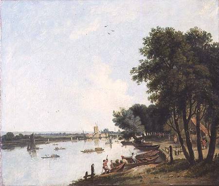 A View of the Thames at Chelsea with the Post Mill at Nine Elms beyond von William Hodges
