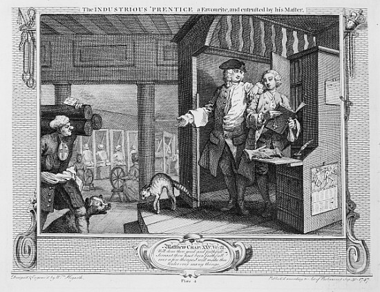 The Industrious ''Prentice a Favourite and Entrusted his Master, plate IV of ''Industry and Idleness von William Hogarth