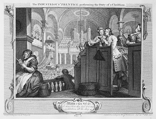 The Industrious ''Prentice Performing the Duty of a Christian, plate II of ''Industry and Idleness'' von William Hogarth