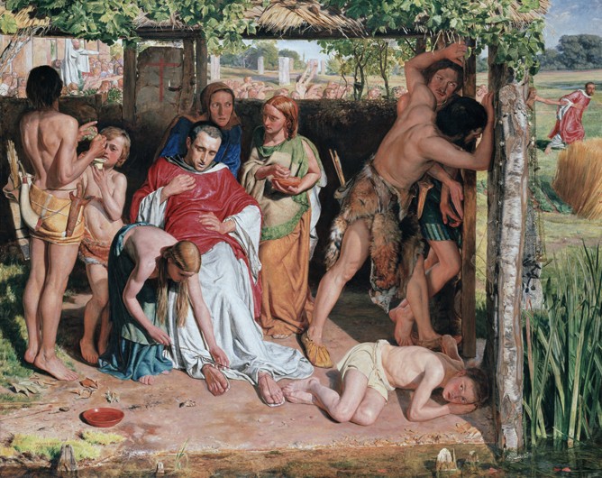 Eine bekehrte Familie verbirgt einen Missionar vor der Verfolgung durch die Druiden von William Holman Hunt