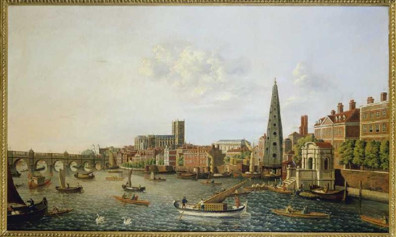 London, Themse mit York-Steps und Westminster-Abbey. von William James