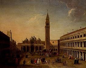 Venedig, Markusplatz mit zahlreichen Figuren von William James (Umkreis)