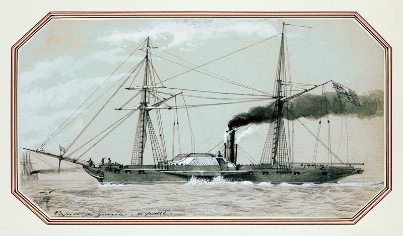 A paddle driven steam warship (pencil and wash, heightened with white) von William McConnell