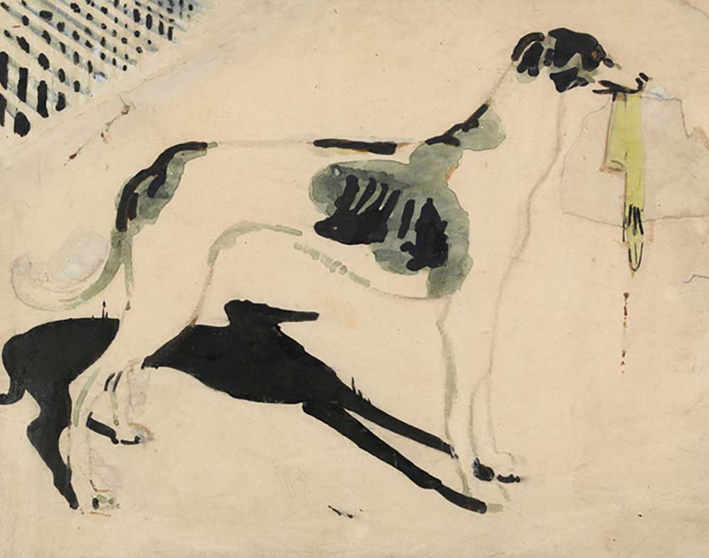 Der graue Hund mit dem Handschuh von William Nicholson