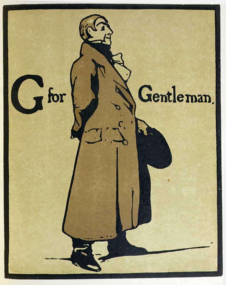 G ist für Gentleman, Illustration aus An Alphabet, herausgegeben von William Heinemann, 1898 von William Nicholson