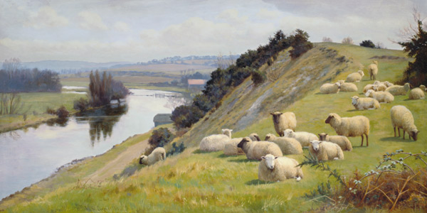 A Riverside Pasture with Sheep von William Sidney Cooper