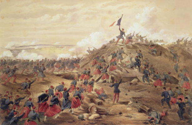 The Attack on the Malakoff, plate from 'The Seat of War in the East', pub. by Paul & Dominic Colnagh von William Simpson