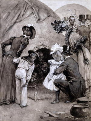 'A Peek at the Natives', Savage South Africa at Earl's Court, 1899 (pen and washes on paper) von William T. Maud