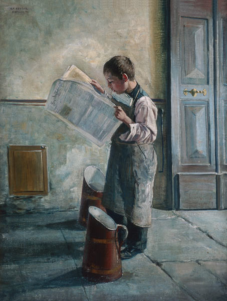 Zeitunglesender junger Wasserträger von Willibald Alfred Reuter