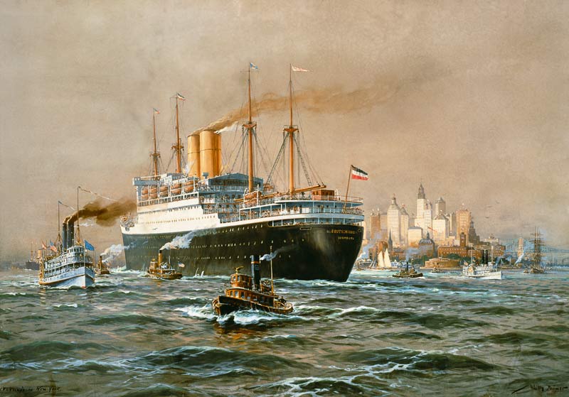Der Hapag-Dampfer "Deutschland" bei der Ankunft in New York von Willy Stöwer