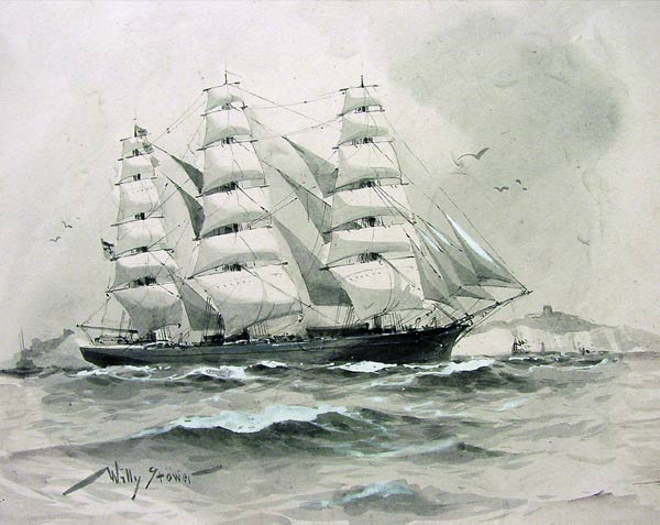 Ein Vollschiff vor den Felsen von Dover von Willy Stöwer