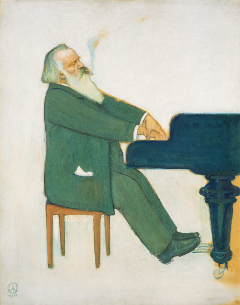 Johannes Brahms am Flügel von Willy von Beckerath