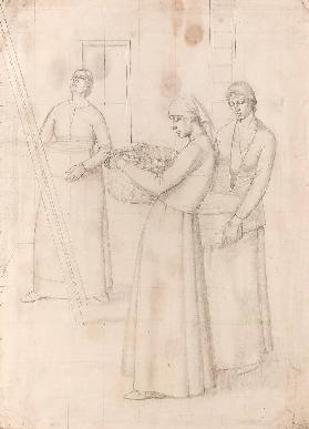 Studie für Design for Wall Decoration - Drei Frauen mit Körben von Äpfeln 1918