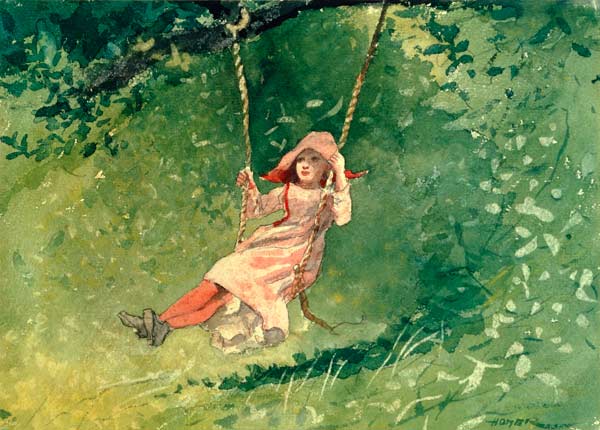 Girl on a Swing (w/c & pencil on paper) von Winslow Homer