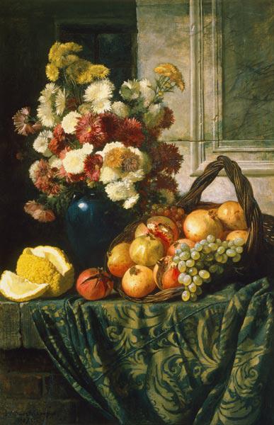 Stillleben mit Blumen und Früchten 1885