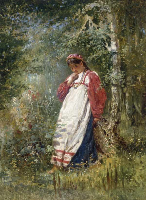 Junge Frau im Wald von Wladimir Jegorowitsch Makowski