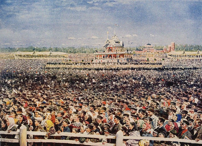 Das Volksfest auf dem Chodynka-Feld am 18. Mai 1896 (Aus dem Krönungsbuch) von Wladimir Jegorowitsch Makowski