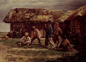 Spielende russische Dorfkinder 1870