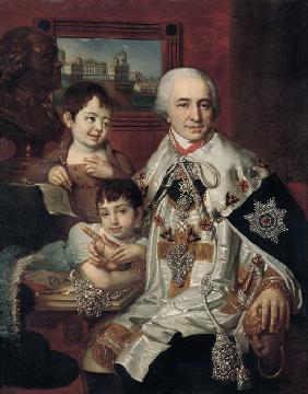 Porträt von Admiral Graf Grigori Grigorjewitsch Kuschelew (1754-1833) with children 1801