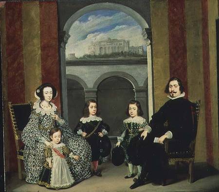 Francesco Tapia, Conte del Vasto, with his Family seated in an interior of the Palazzo Tapia with a von Wolfgang Heimbach