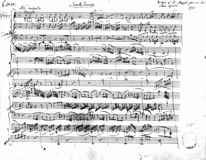 Ms.225 Sonate Premiere for violin and harpsichord in C major (K 403) 1782 von Wolfgang Amadeus Mozart