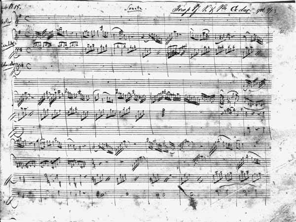 Trio in G major for violin, harpsichord and violoncello (K 496) 1786 (1st page) von Wolfgang Amadeus Mozart