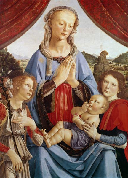 The Virgin and Child with Two Angels, c.1470''s (egg tempera on wood) von (workshop of) Andrea del Verrocchio