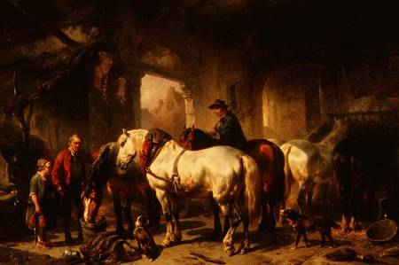 Horses Feeding in the Stable von Wouter Verschuur