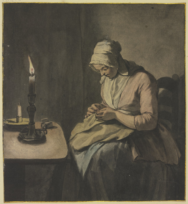Frau im Kerzenschein bei der Handarbeit von Wybrand Hendriks