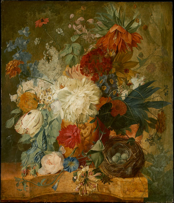 Stillleben mit Blumenstrauss und Vogelnest von Wybrand Hendriks