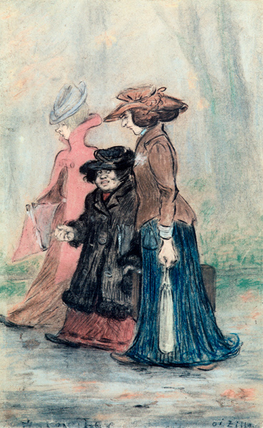 H.Zille, Drei Damen im Tiergarten von Heinrich Zille